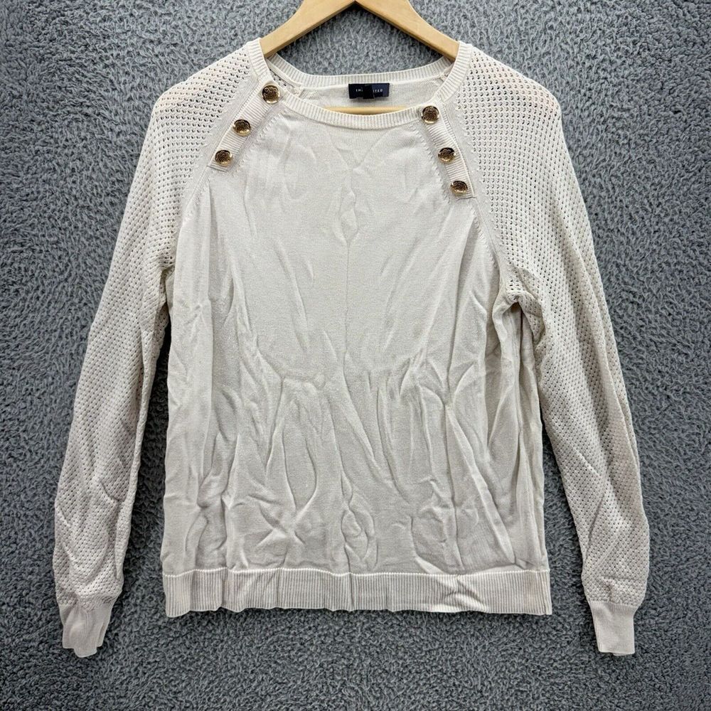 The Limited Womens XL‎ Sweater Beige Wool Blend L/S Button Neck Mesh Sleeves